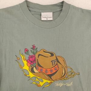 Teddy Fresh Casual Long Sleeve Crew Neck Graphic T Shirt Mens Size M Green